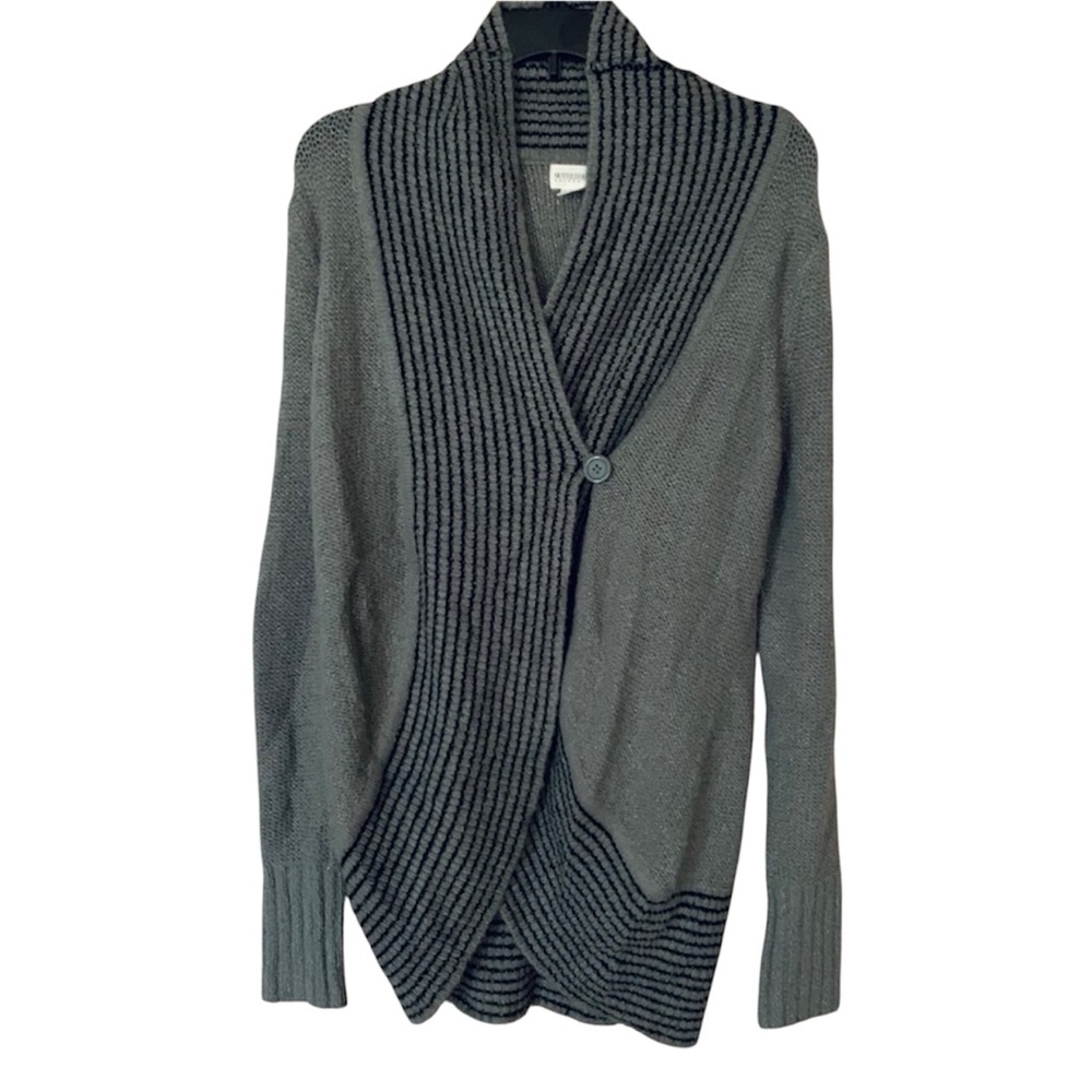 Motherhood Maternity Wrap Cardigan Sweater | Charcoal Gray & Black | Size Small - Picture 3 of 6
